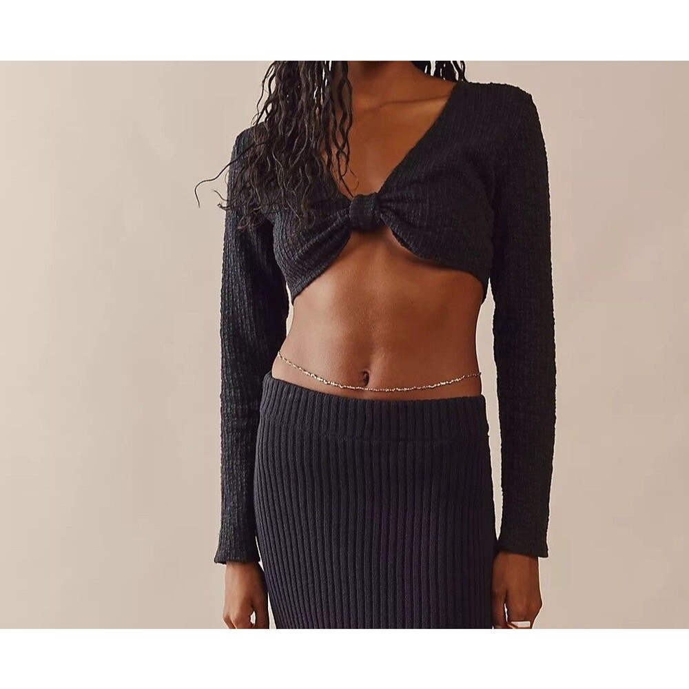 Free People Beach Top Womens Size Small Black Sunset Beach Long Sleeve
